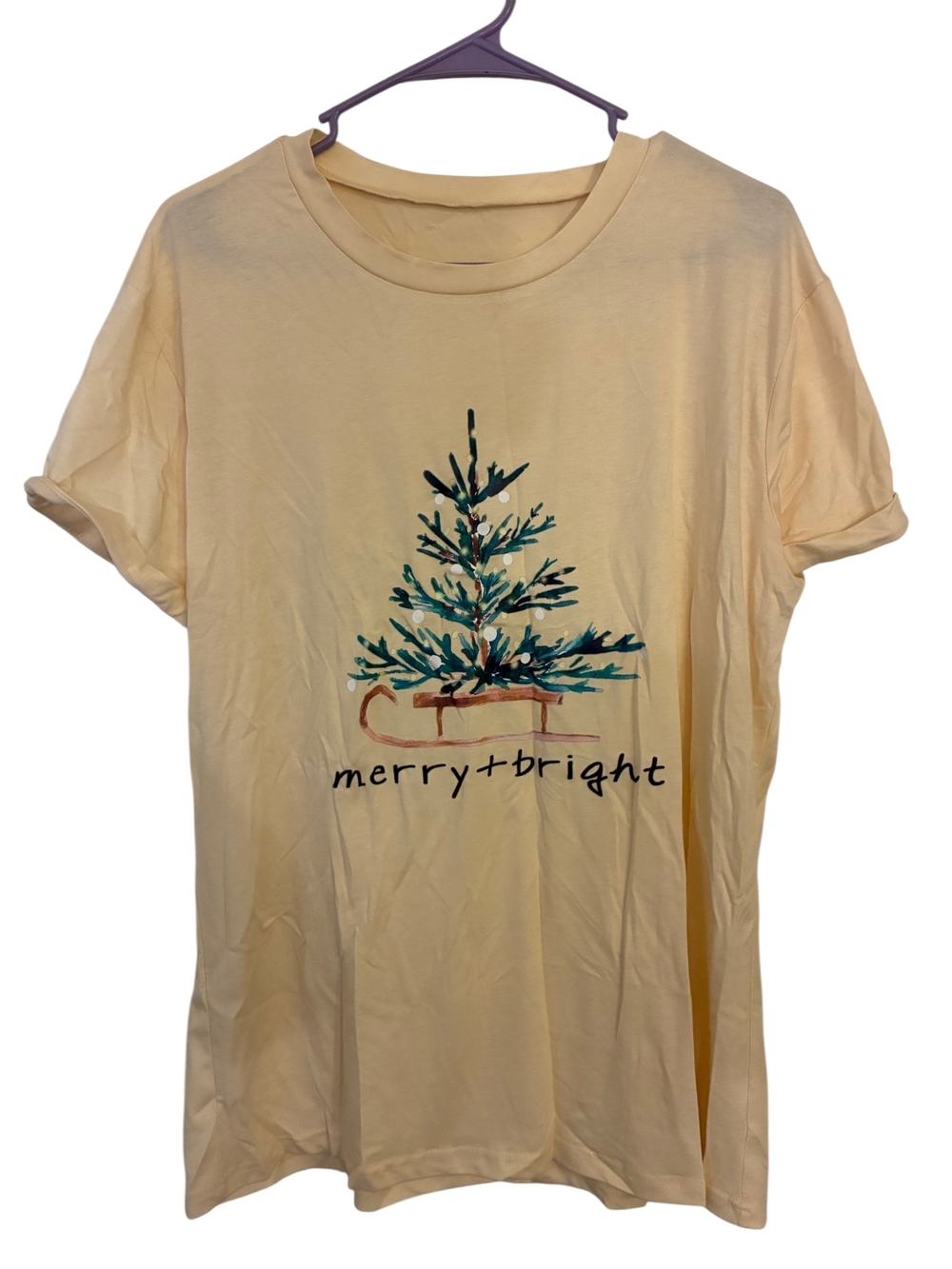 Merry + Bright Christmas Tree Graphic Tee - Cream